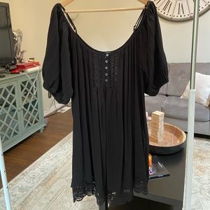 Black flowy off the shoulder dress